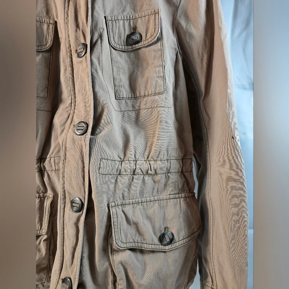 Ann Taylor LOFT Womens XL Tan Khaki Utility Field Jacket Button Front Drawstring - Picture 4 of 10